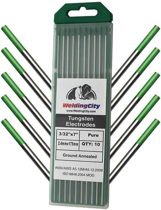 WeldingCity 10-pk Premium TIG Welding Tungsten Electrode Rod Pure (Green, EW-P) 3/32" x 7" | 10-pcs