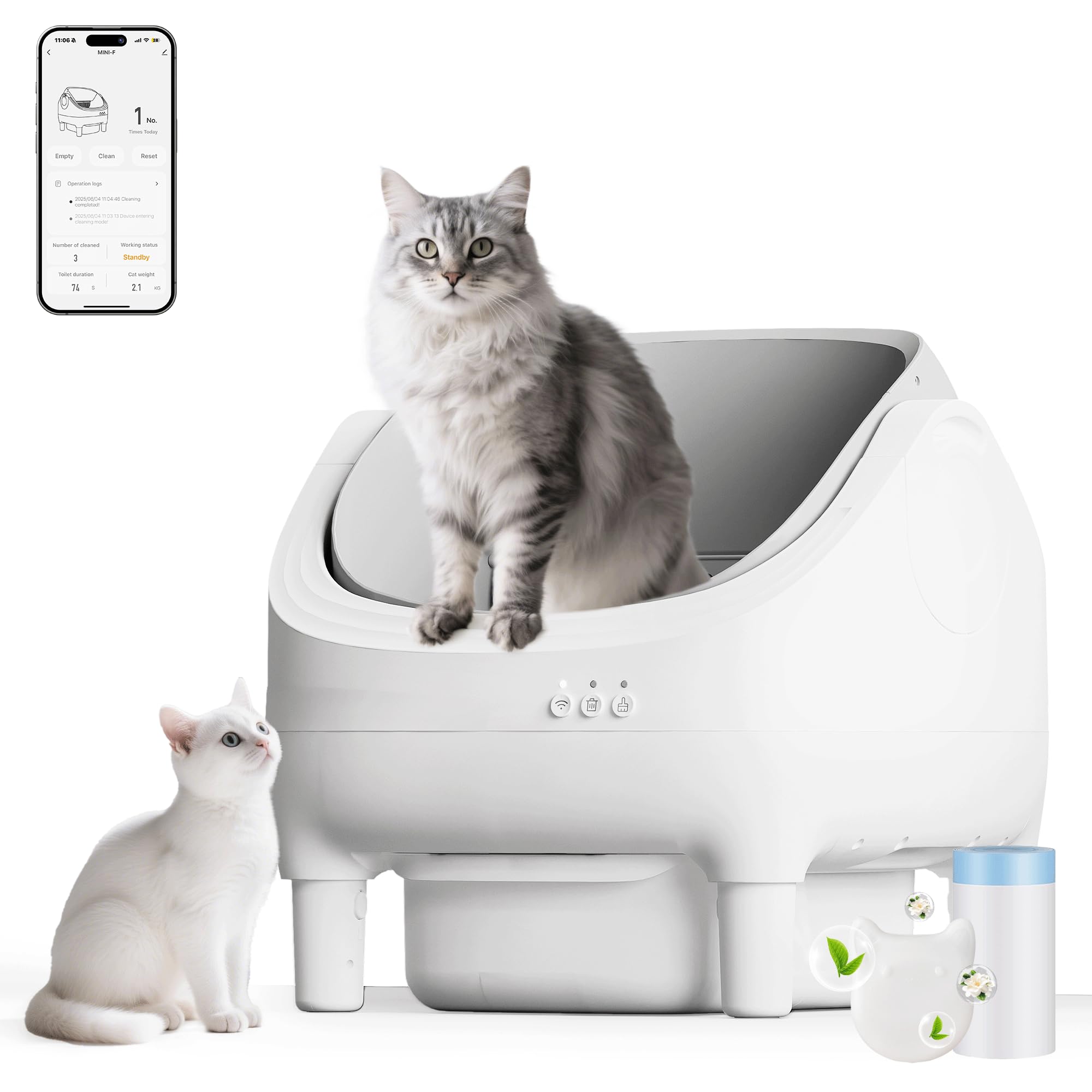Devoko Self-Cleaning Litter Box for Large Cats up to 15kg - App-Controlled Electric Enclosure, Open & Pet-Friendly Design - Practical Self-Cleaning Tray with 15-Day Capacity, Easy to Clean