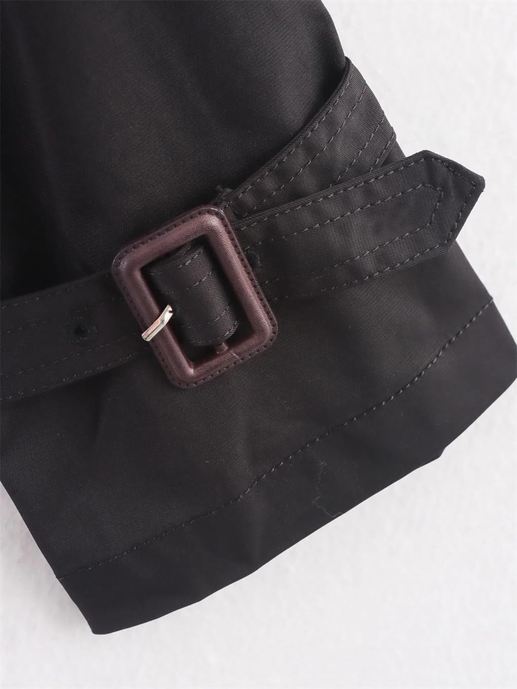Women's Short Adjustable Belt Solid Color Double-Breasted Long-Sleeved Trench Coat 1 M