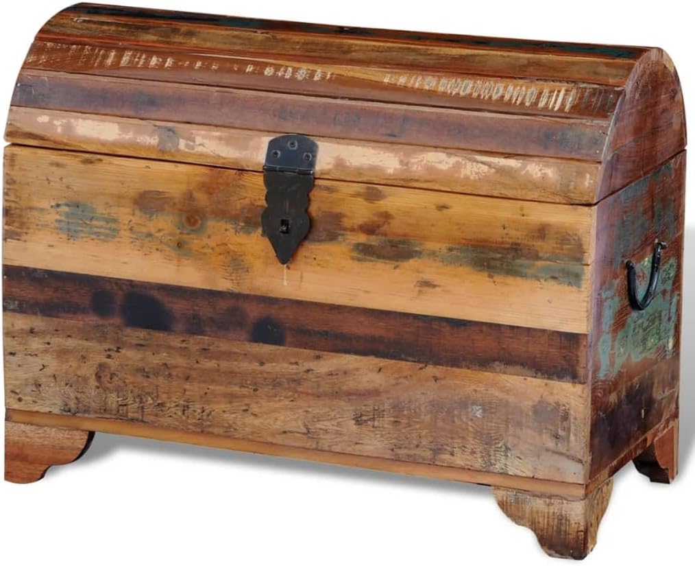 Multicolor Storage Chest, Solid Reclaimed Wood Trunk for Living Room, Bedroom, Entryway, Blanket & Toy Storage Box with Lid, 23.6" L x 11.8" W x 17.7" H