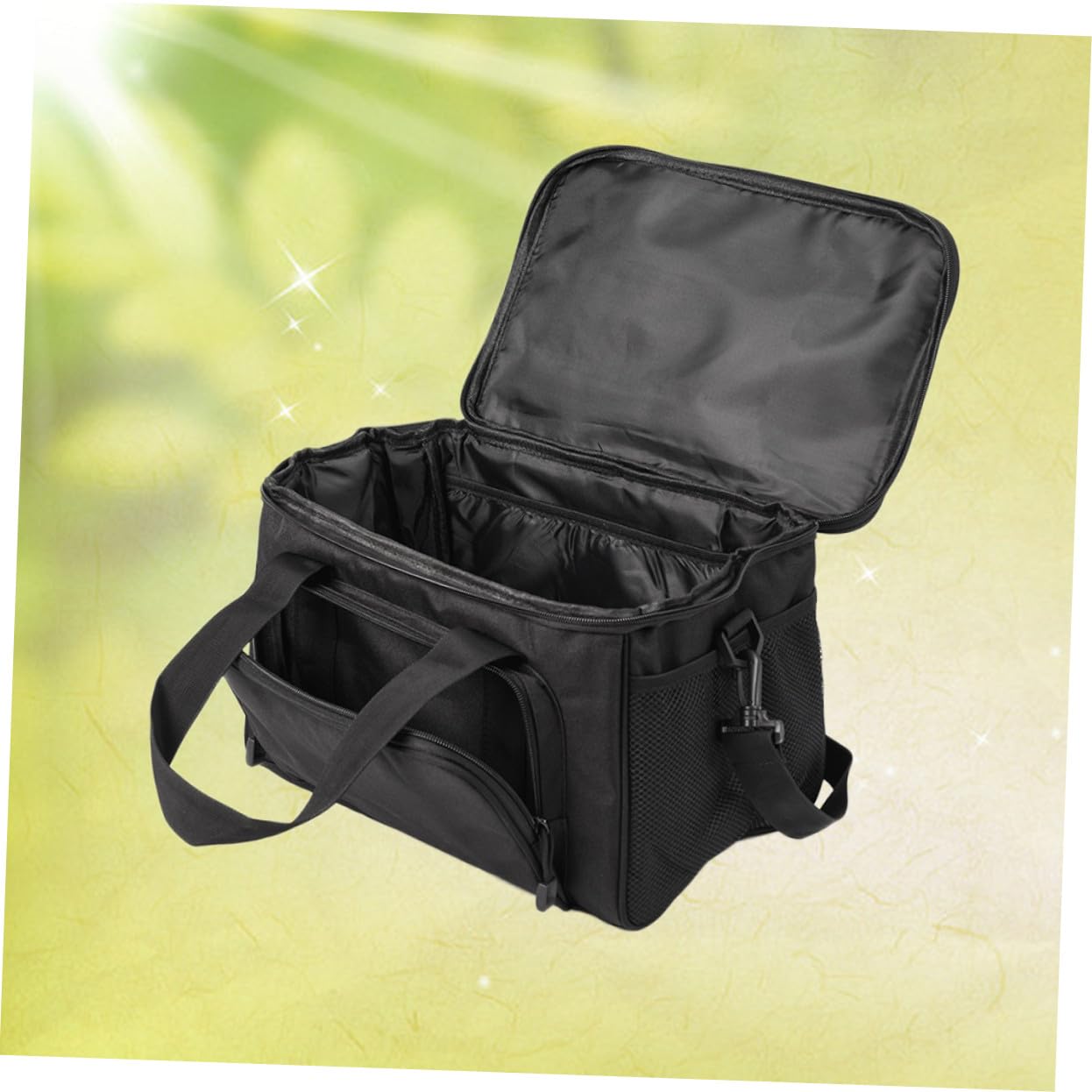 Pêche en Tissu Oxford Noir avec Bandoulière Réglable et Coutures Renforcées, Design Multi-Poches pour Accessoires et Leurres de Carpe en Extérieur