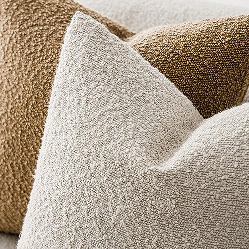 Image of Foindtower Set of 2, Decorative Textured Boucle Throw Pillow Covers Accent Solid Pillow Cases Neutral Cozy Couch Cushion Case for Chair Sofa Bedroom Living Room Home Decor 16 x 16 Inch Ivory Beige