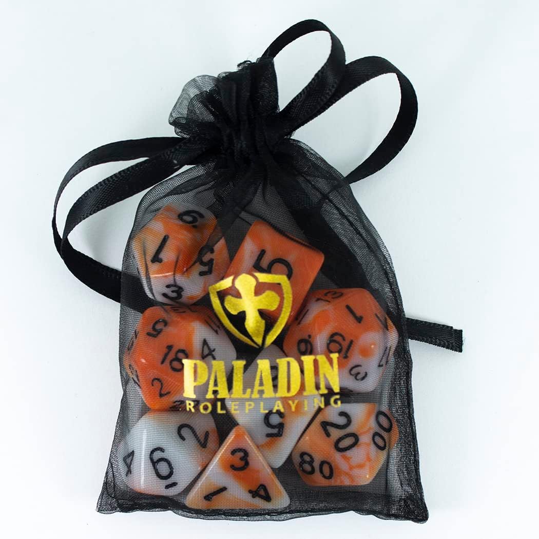 Paladin Roleplaying Orange and White DND Dice Set - 'Troll Slayer'