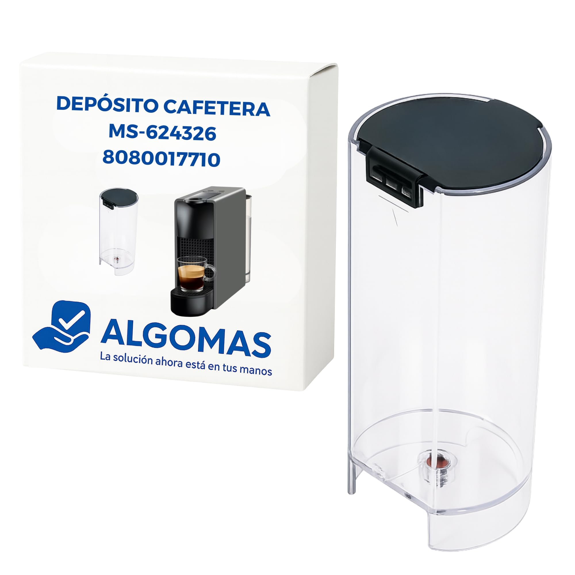 ALGOMAS® Depósito de Agua Compatible con Nespresso Essenza Mini MS-624326 8080017710 | 0,6L Transparente | Repuesto Sustitución Cafetera XN110 | Instalación Fácil