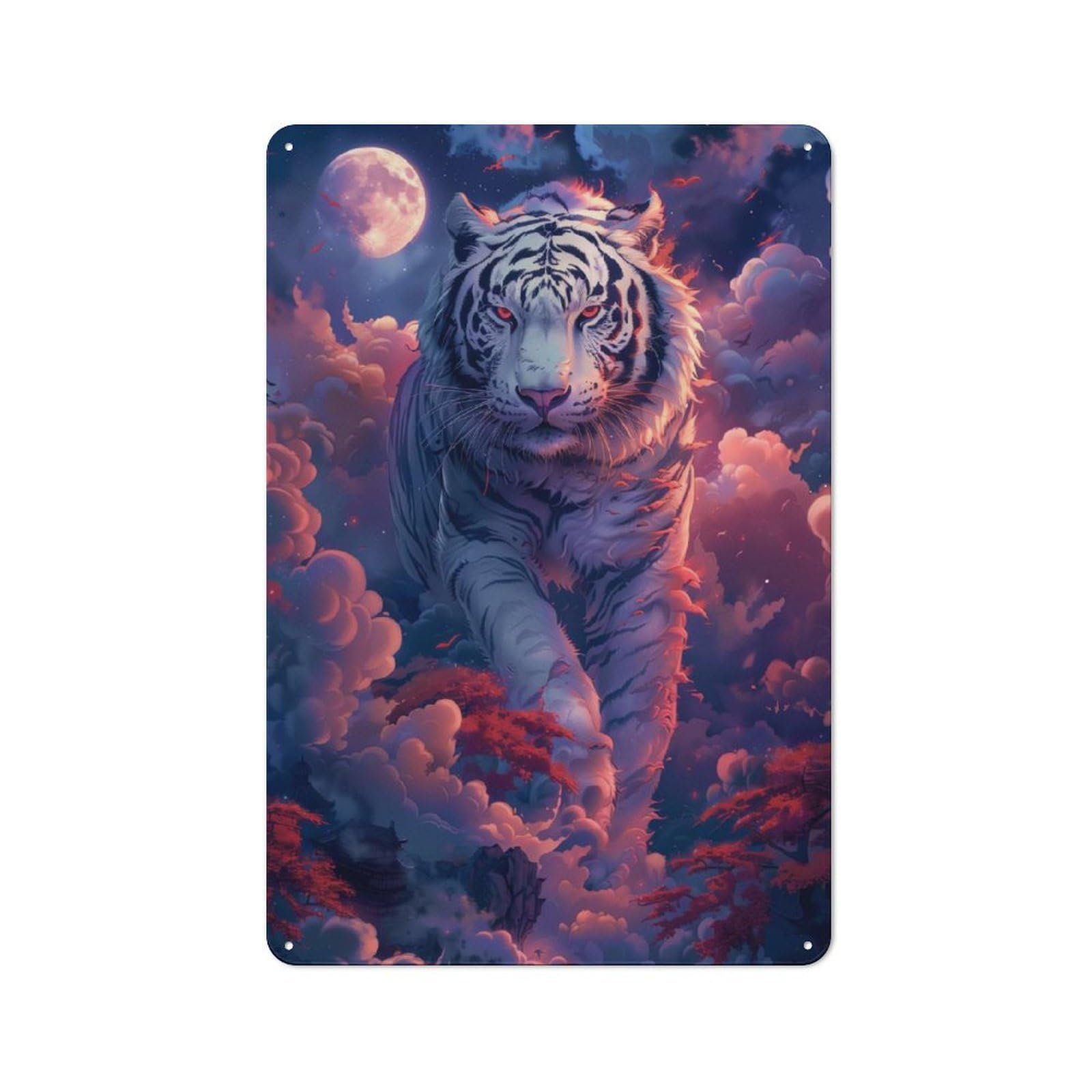 Junmoney Tiger Japanese Fantasy Art Tin Wall Plaque 30X20cm With For Guest Room Or Hallway, For Hallway Wall Decor Fans