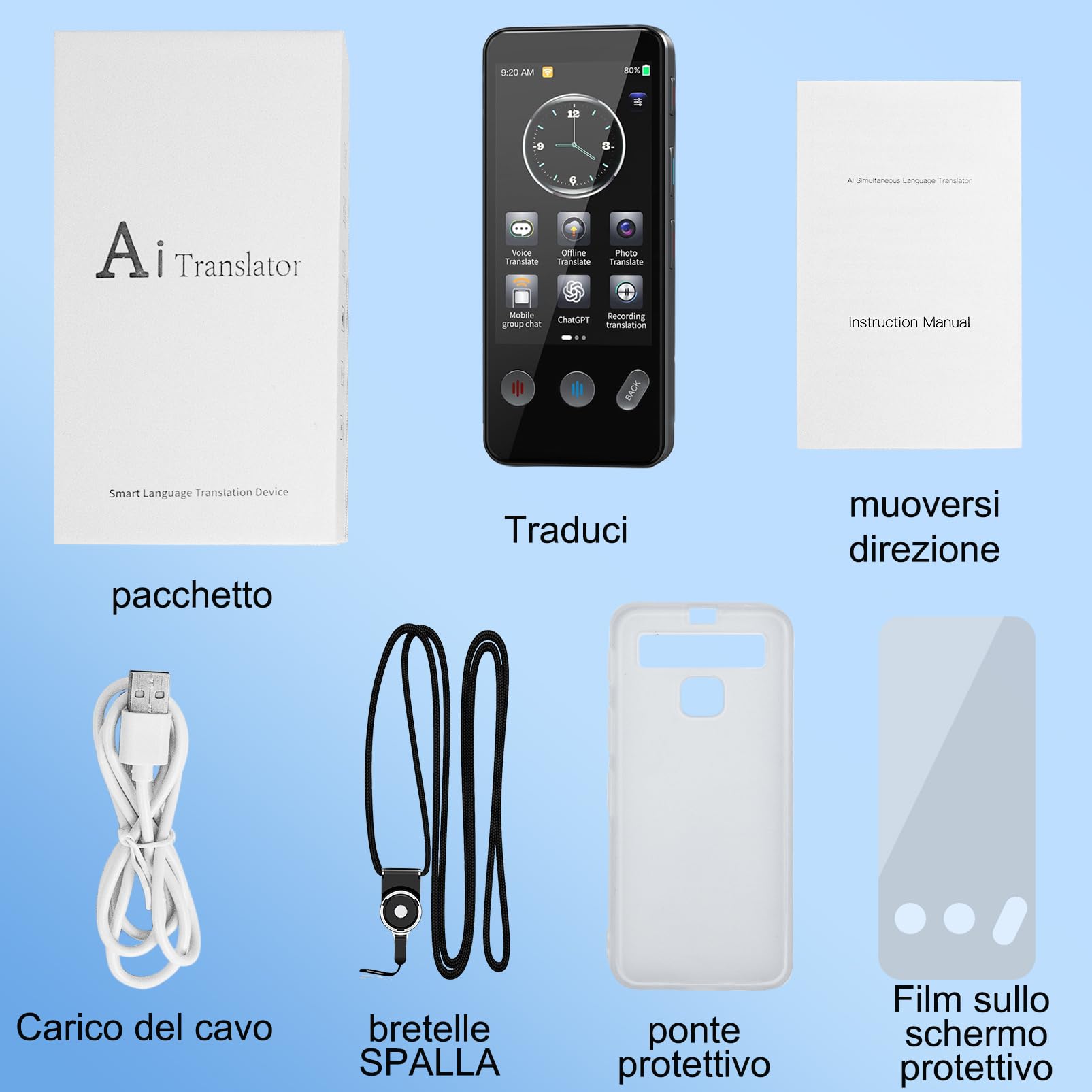 Dispositivo di traduzione lingua, Traduttore AI Intelligente di 143 Lingue con,Traduzione Offline e Traduzione Istantanea Bidirezionale,imparare regali di viaggio d'affari