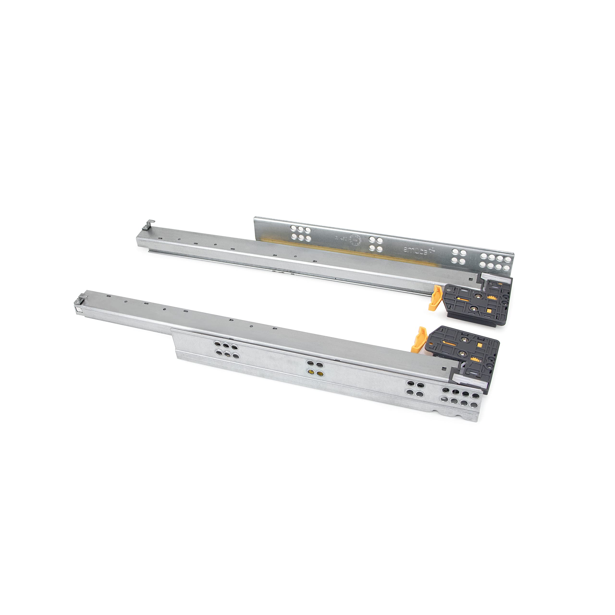 Emuca - Silver Full Extension Runners with Clip and Soft Close, 390, Zinc Plated, Steel
