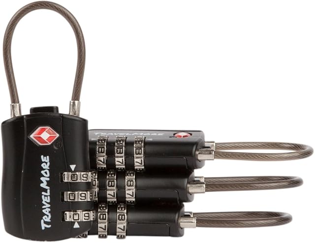 4 Pack TSA Approved Travel Combination Cable Luggage Locks for Suitcases & Backpacks  Black