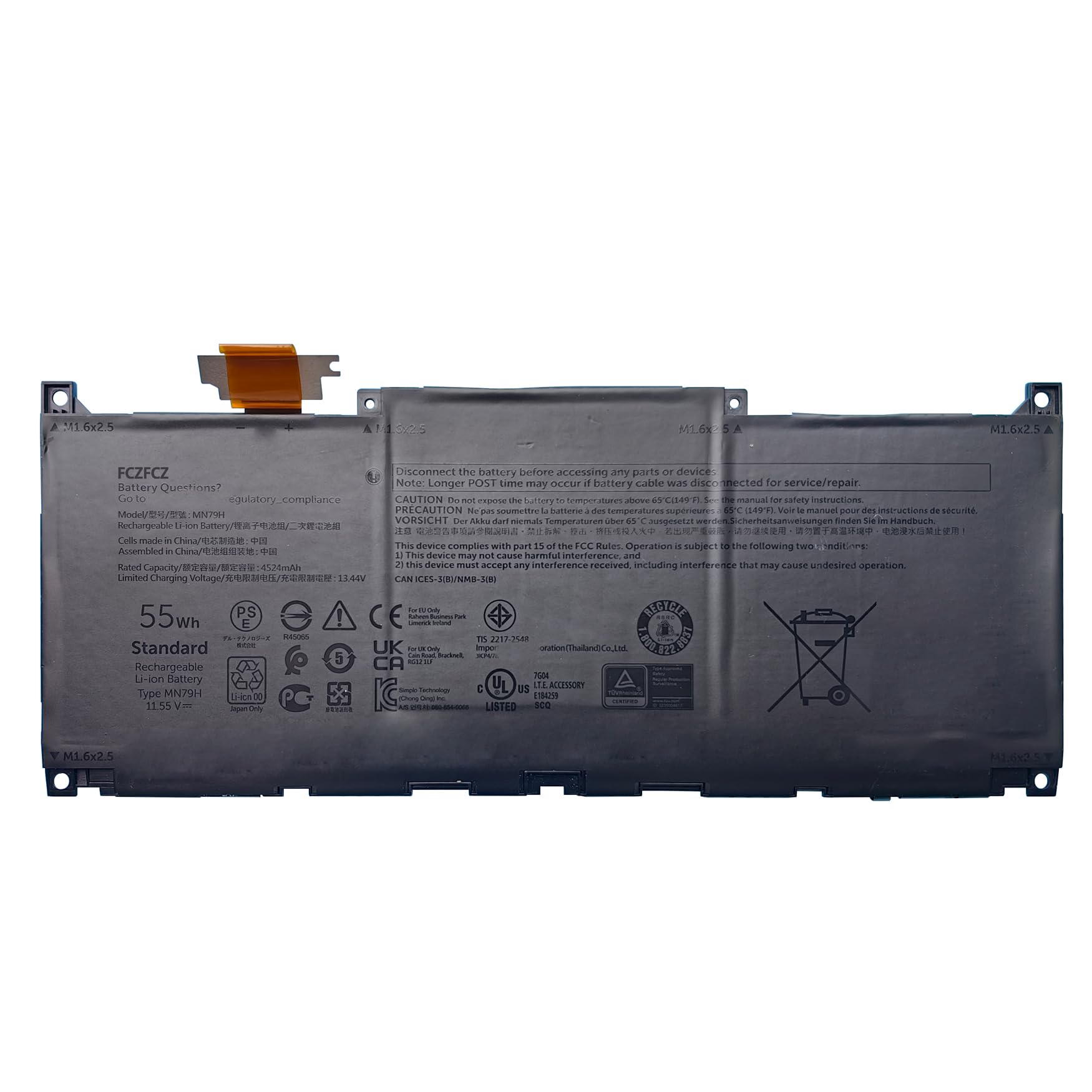 Amazon.com: FCZFCZ MN79H Battery 55Wh 4524mAh Replacement for Dell