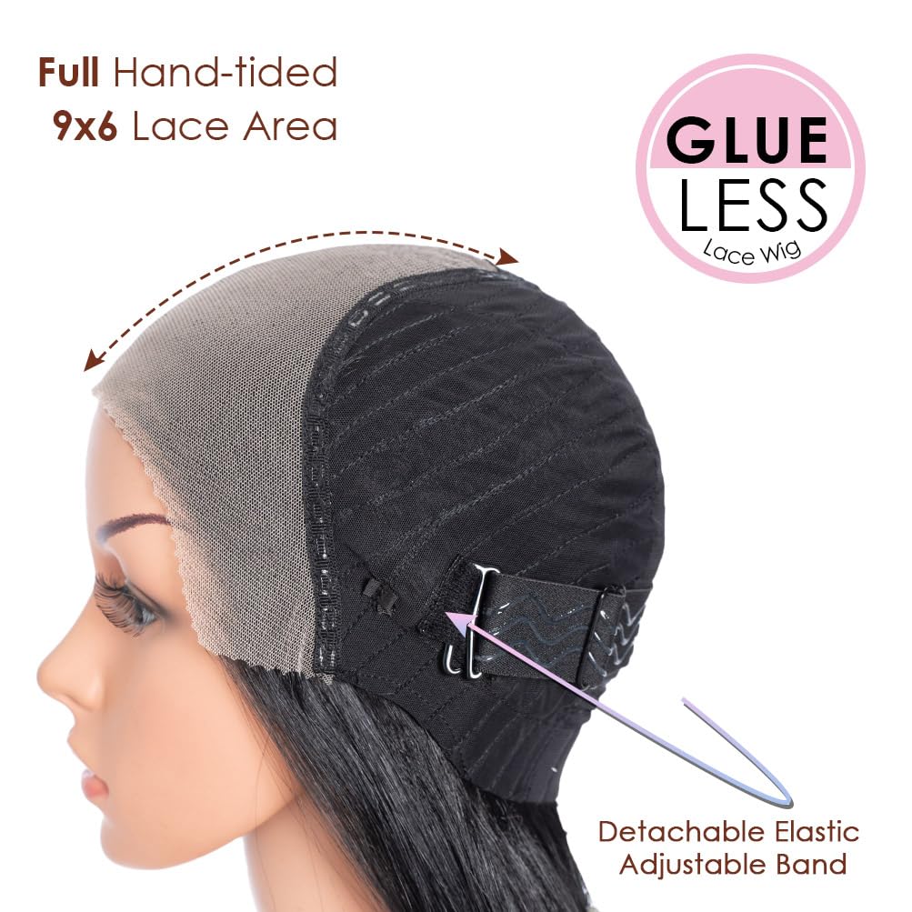 Style Icon 38“ Super Long Straight Wig 9x6 Free Part Lace Front Wig Black Color Pre Plucked Glueless Synthetic Hair with Adjustable Band & Free Clips
