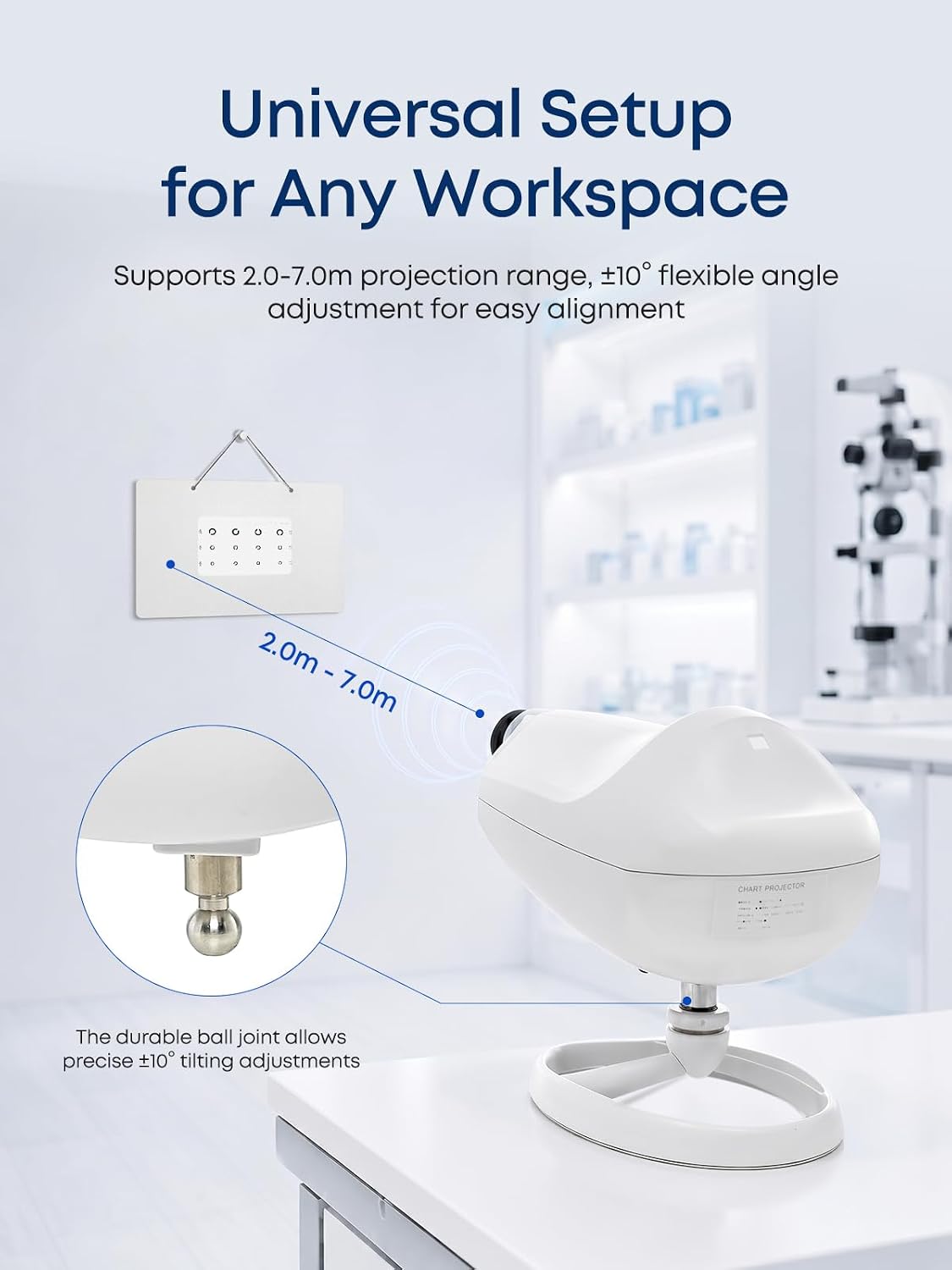 Auto Chart Projector High-Clearance Visual Acuity Projector & Eye Chart Projector with 50 Charts and Remote Control (6.5-23ft Distance)