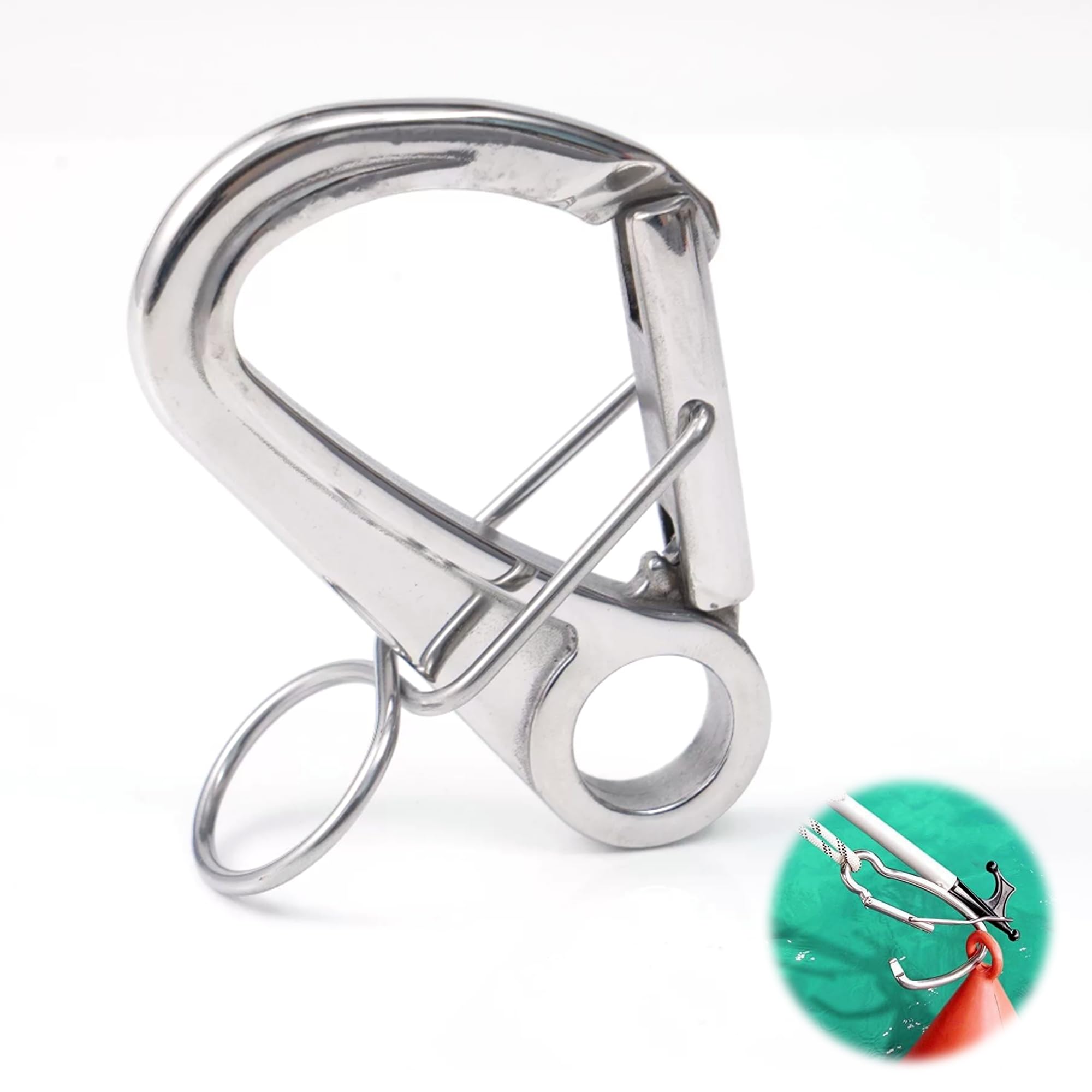 Bojenkarabiner, Fenderhaken Karabinerhaken aus Edelstahl 316 in Marine Grade, 270kg Tragkraft, Boot Fender Clips Schnellbefestigung Haken für Bootsaufhänger Bootszubehör,1 Pcs