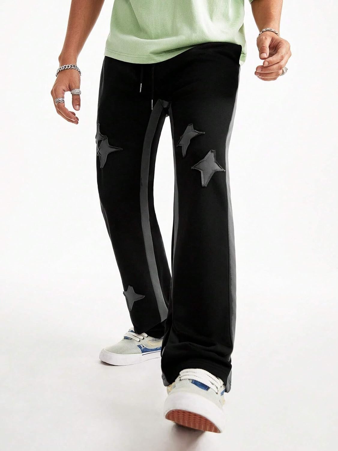 ZAFUL Mens Casual Baggy Sweatpants Wide Straight Leg Drawstring Open Bottom Loose Fit Workout Jogger Track Pants with Pockets(4-Black, L) - Image 2