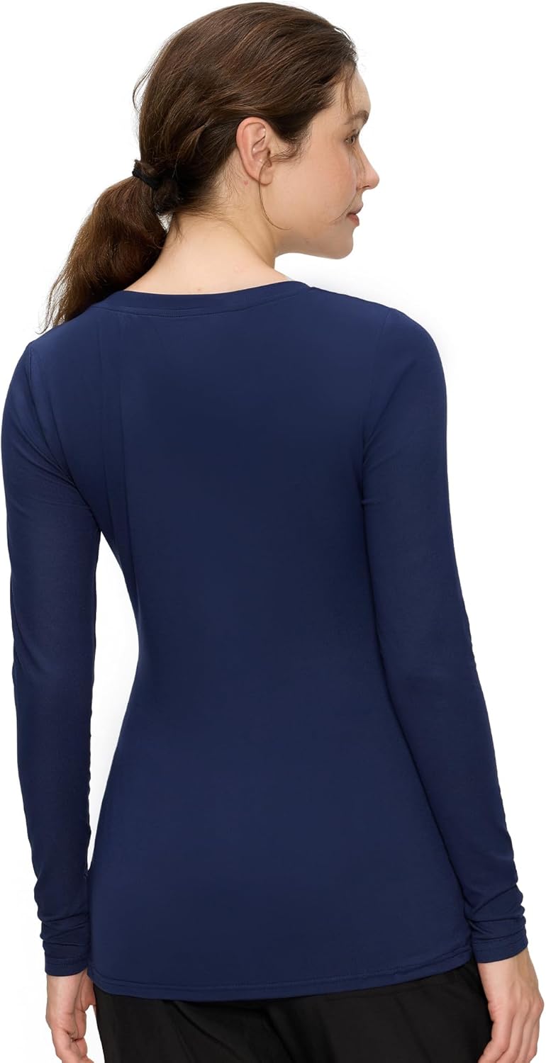 Underscrub Long Sleeve Women - Scoop Neck Scrubs Undershirt Soft Stretch Fitted Top - Image 2
