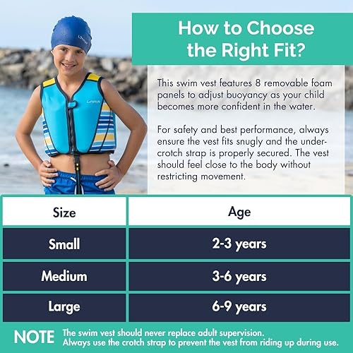Vista 14 de Limmys Premium Kids Swim Vest - Toddler Swim Jacket and Buoyancy Swimming Aid - Modern Design Swimming Vest for Boys, Girls and Babies - Drawstring