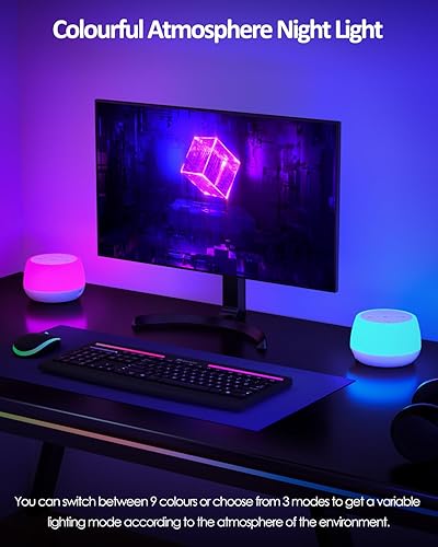 Miniatura 4 de Luz nocturna para niños, 3 modos y 9 colores cambiantes, lámpara de noche recargable sin interrupciones, lámpara de mesa táctil portátil con 2