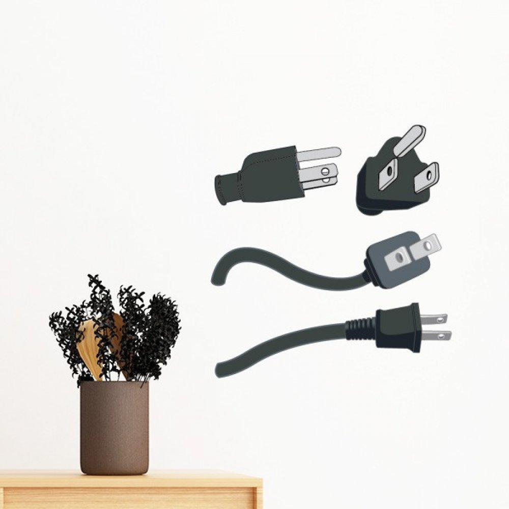 Papier peint câble prise de charge autocollant noir 100cm, sticker mural chambre DIY