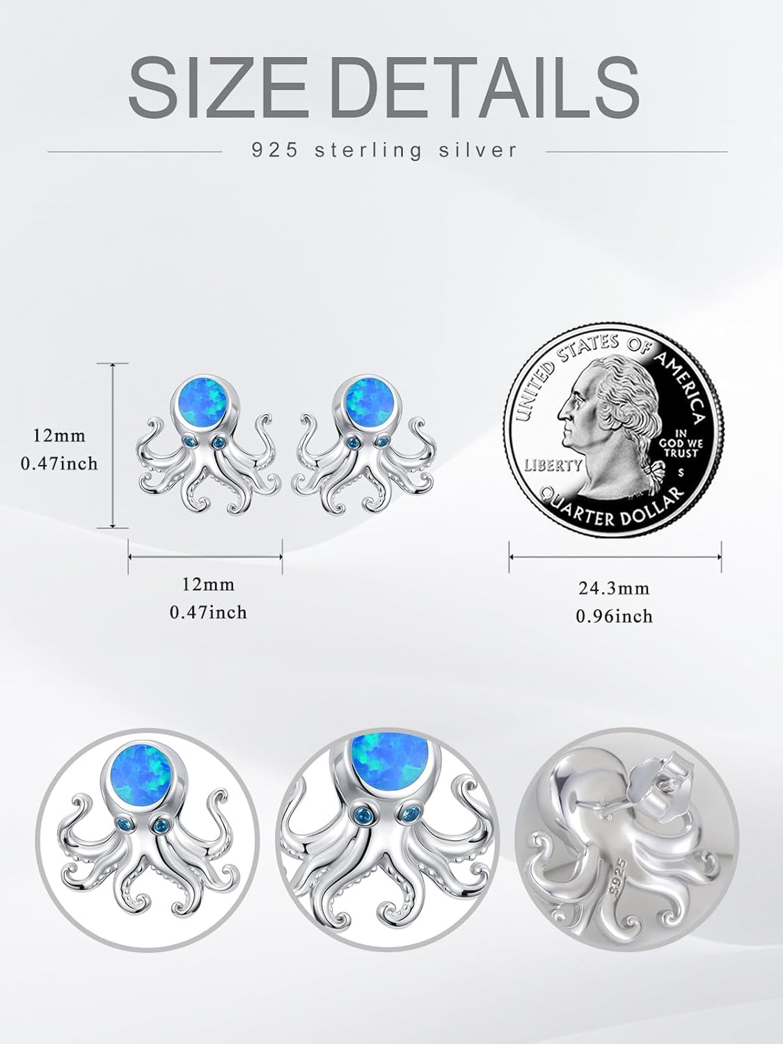 Octopus/Sea Turtle Stud Earrings 925 Sterling Silver Ocean Earrings Beach Ocean Jewelry Gifts for Women