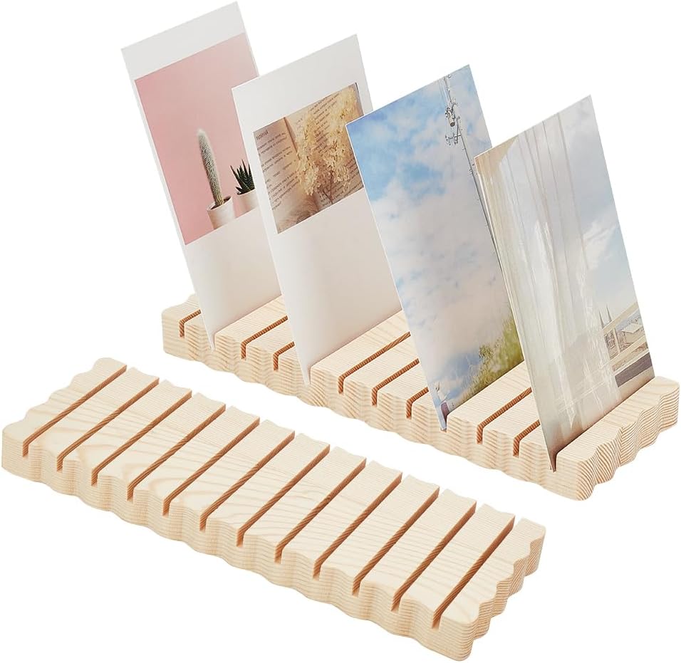FINGERINSPIRE 木製名刺ディスプレイスタンド 2個パック 9.3x3.4インチ 12スロット レモンシフォンカラーグリー