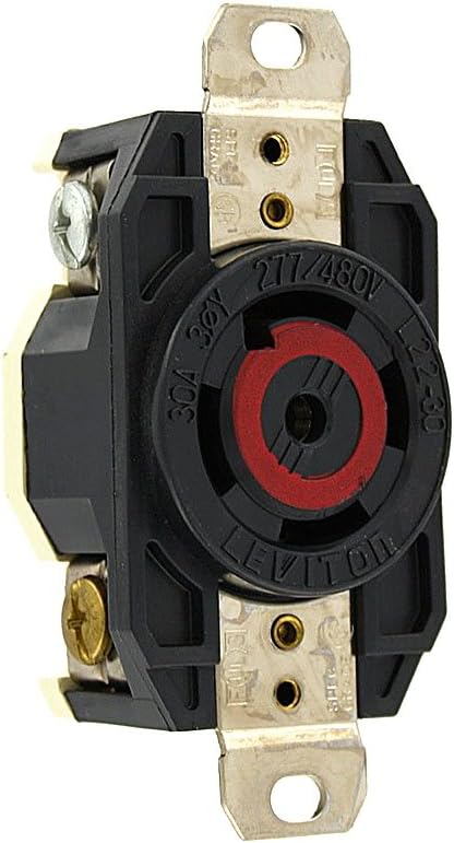 Leviton 2820 30 Amp, 277/480 Volt- 3PY, Flush Mounting Locking Receptacle, Industrial Grade, Grounding, Black