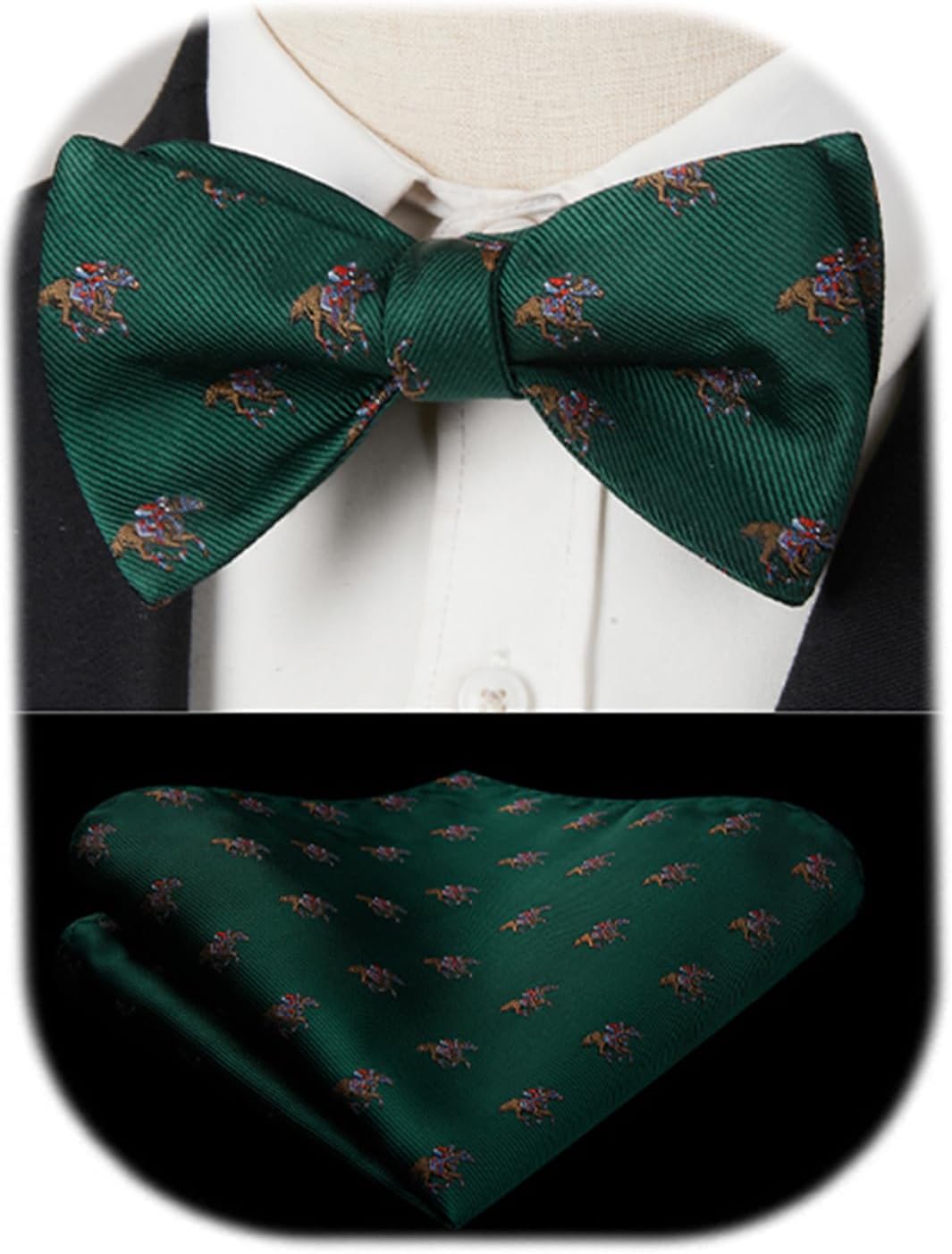 HISDERN Bow Ties for Men Self Tie Animal Bowties Pocket Square Woven Silk Fun Bowtie Handkerchief Set for Wedding Party