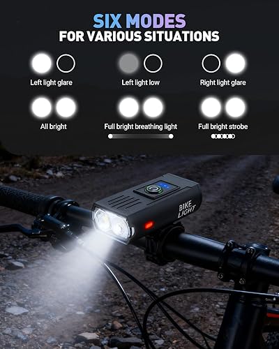 Miniatura 5 de Juego de luces para bicicleta superbrillantes de 2000 lúmenes, faros delanteros y traseros recargables por USB, 10 modos de iluminación, luz