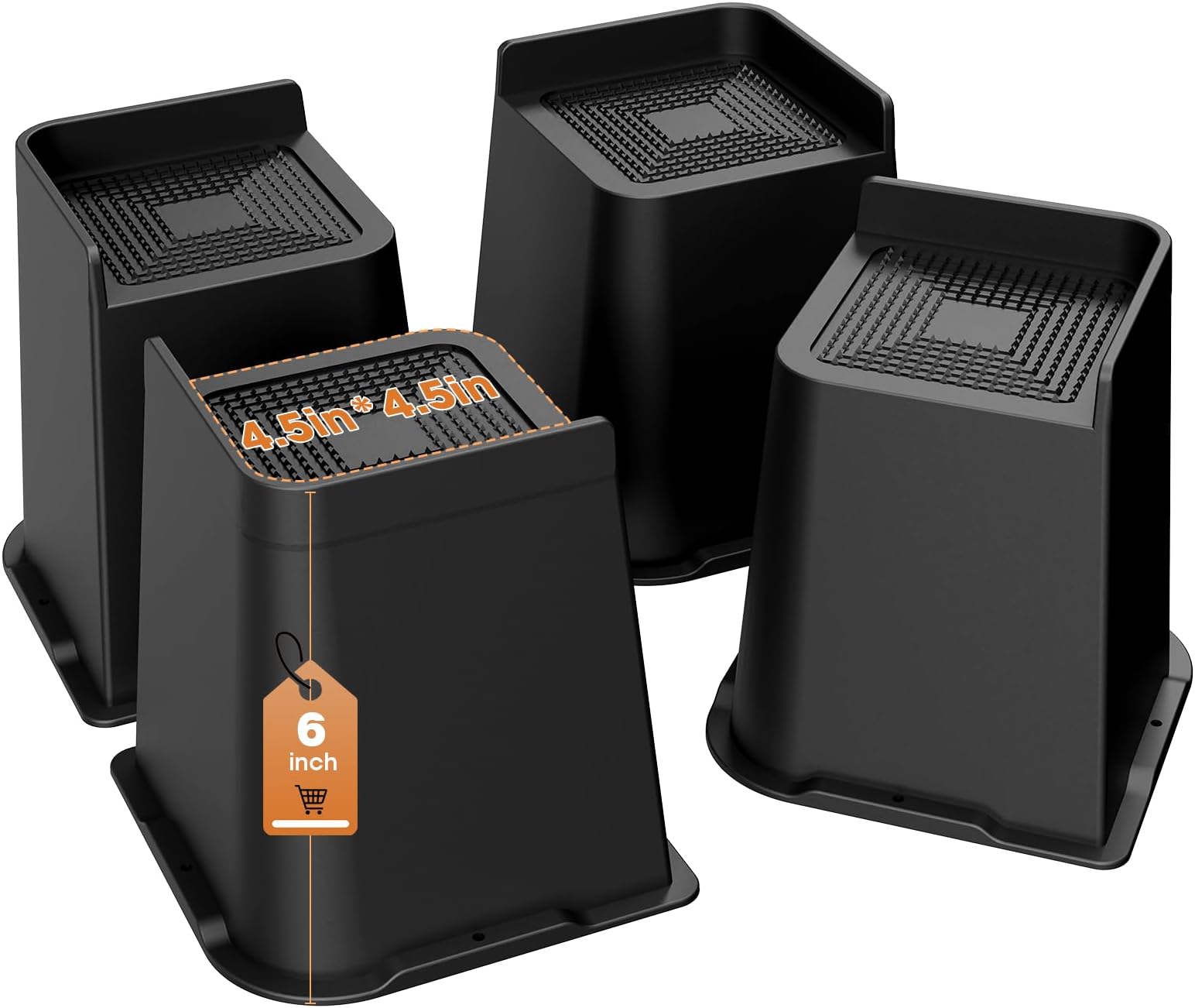 MYMULIKE Bed Risers 6 inch, Oversized Furniture Risers, Heavy-Duty Support Up to 6000 Lbs, Lift 6 inch for Couch, Sofa, Table,Chair (Black 4 Pack, 6 inch)