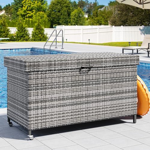 YITAHOME 200 Gal Wicker Outdoor Storage Box - Grey