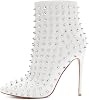 COLETER Women's Rhinestone Ankle Boots with Rivets Closed Pointed Toe Stilettos Autumn Warm Dress Booties
