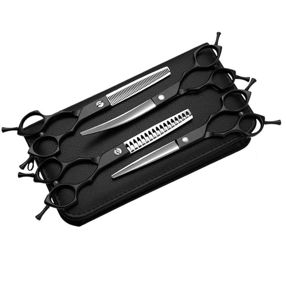 DESAV Kit Forbici per Cani Professionali da 7,0 Pollici per Cani da 70 Pollici, Strumenti per Lo Styling per Gatto per Gatto, Taglio Forbici Curvi A Forma di Assottigliamento per Il Pettine,Nero