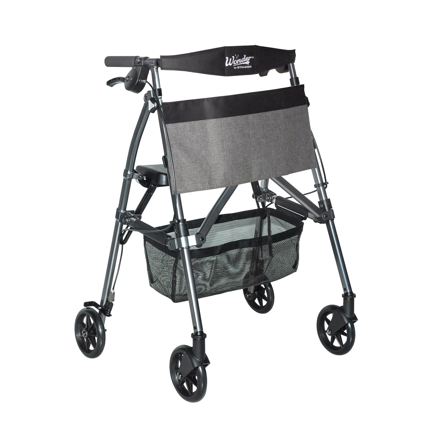 Stander EZ Fold-N-Go Rollator, Lightweight Folding 4 Wheel Rollator with Seat and Lockable Brakes, Elderly Limited Mobility Aid, Black Walnut (Eligible for VAT Relief in the UK)