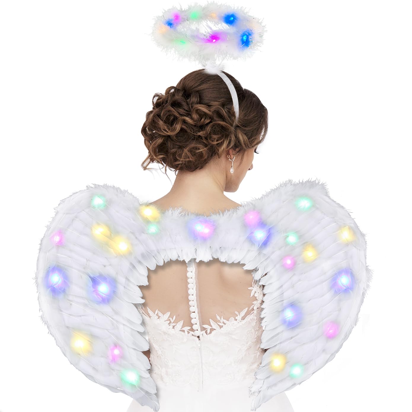 Ptesuply Angel Wings Adult, Light Up Angel Wings and Halo with LED Lights- 3 Light Modes