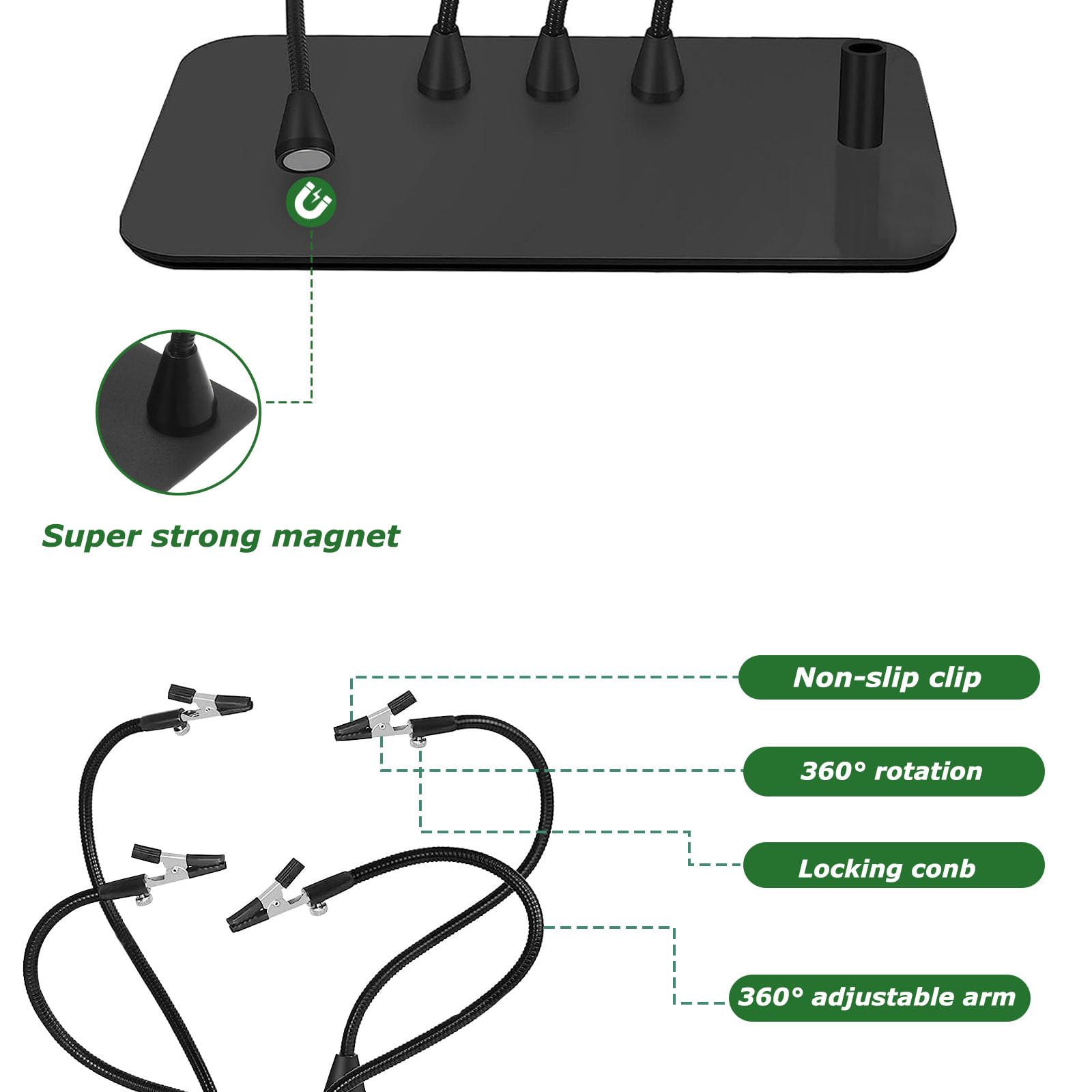 Saldatura terza mano, aiuto magnetico per saldatura, mano con 10 lenti di ingrandimento, stazione di saldatura con 4 colonne in PCB e 4 bracci flessibili, aiuto per saldatore, produttore di gioielli,