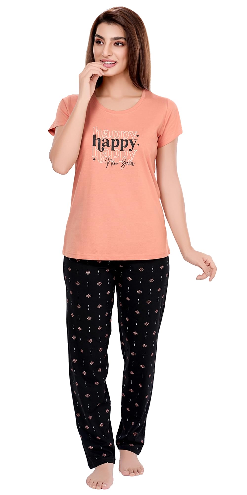 Women's Printed Premium Cotton Tshirt Pyjama Set Night Suit-image-17
