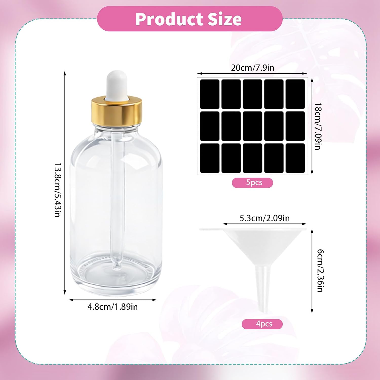 52 Pcs 4 oz Glass Dropper Bottles with Eye Droppers, Pen, Brush, 4 Funnels, 52 Shrink Wraps, 75 Labels Leakproof 120 ml Clear Glass Tincture Bottles for Perfumes Hair Oil Essential Oil