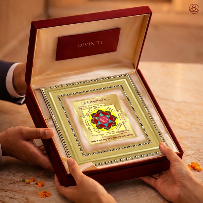 Image of DIVINITI Siddh Energised Maha Lakshmi Yantra | 24k Gold Plated Foil Prosperity Vastu Frame for Home, Office & Puja Room | Spiritual Yantra for Wealth, Fortune & Prosperity (12 X 11 CM)