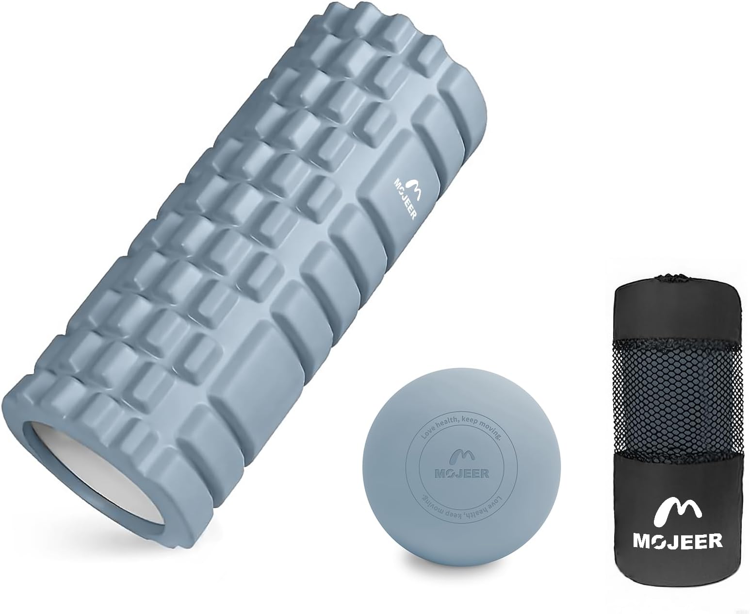 MOJEER Foam Roller Muscle Release 2-Piece Set Massage Ball Stretch Pole Exercise Pole YJZ33AMQ (Blue)