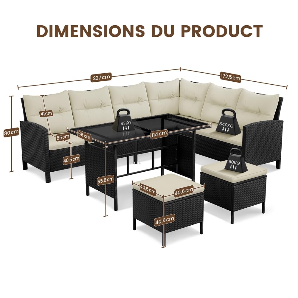 Yaheetech Ensemble Salon de Jardin en polyrotin Lot de Mobilier 4 Pièces Canapés Extérieur avec Table et Ottomans Meubles pour Balcon Terrasse Véranda Salon Noir/Beige