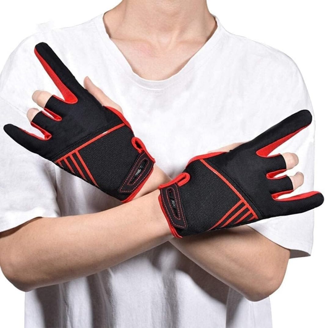 Guantes de Ciclismo Guantes para Hombres Salvaje Camping Pesca Caza Guante 3 Dedos Antideslizante Transpirable Guantes Deportivos (Color : Black, Size : Large)