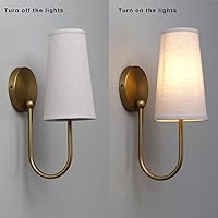 Vista 3 de Yosoan Brass Linen Fabric Shade Wall Sconce Set of 2, Vanity Aged Vintage Industrial Hardwired Gold Boho Wall Mounted with Long Cone Shade for