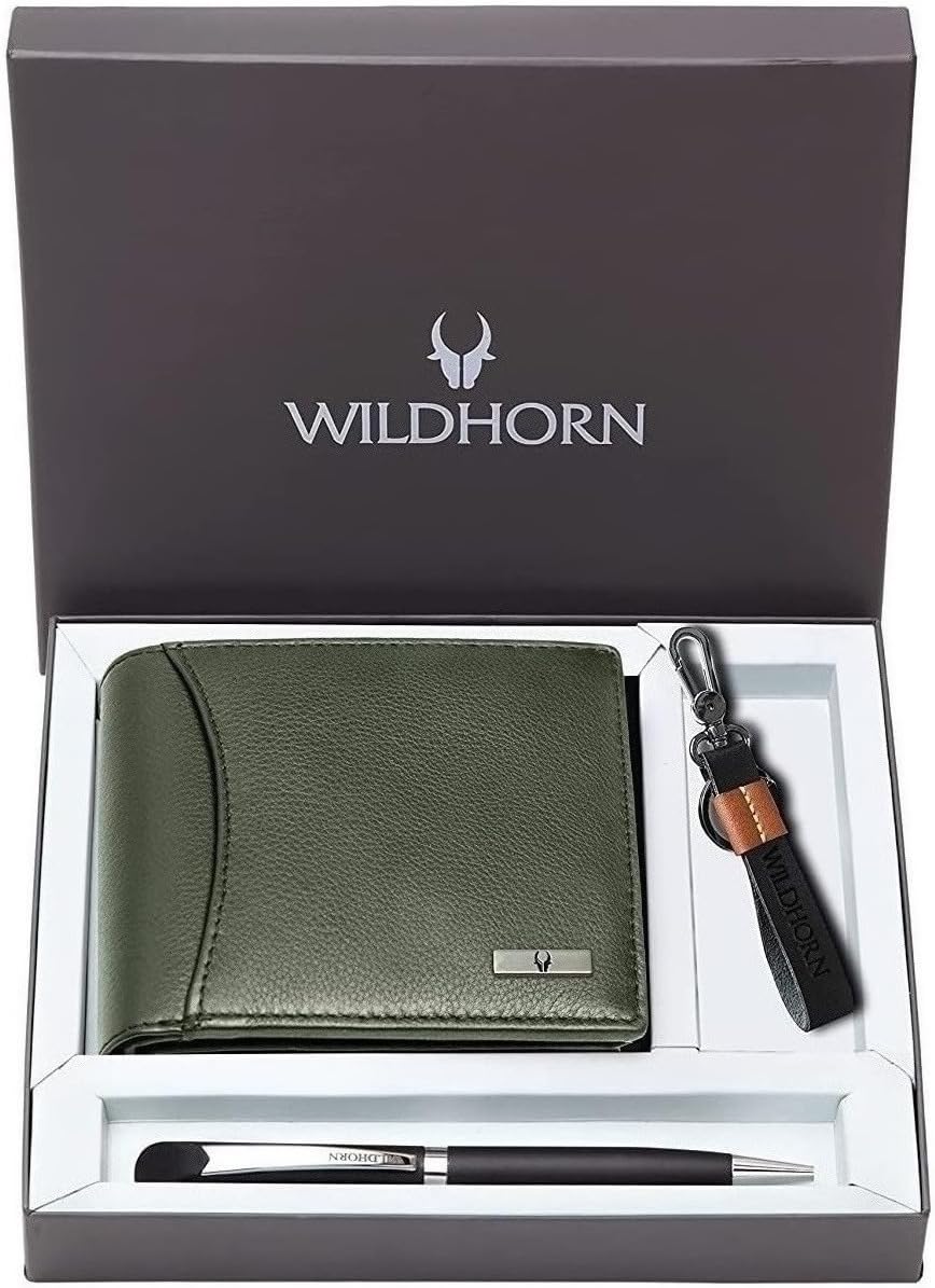 WildHorn® RFID Protected Genuine Leather Wallet & Gift Combo for Men
