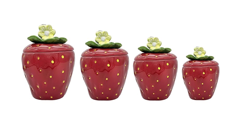Tuscany Strawberry Shaped, Set of 4 Canisters, 83501 by ACK - Strawberry