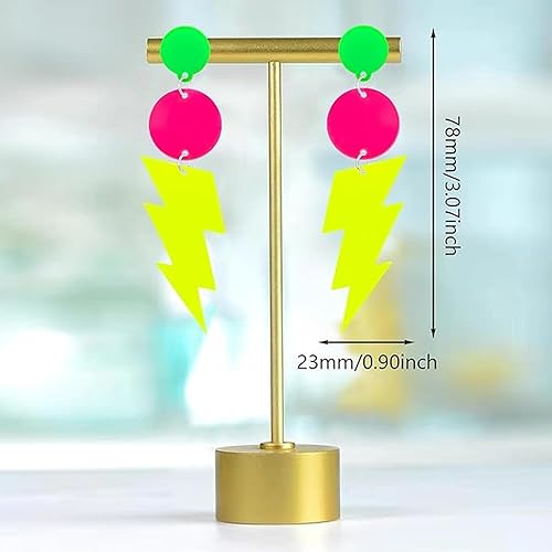 Miniatura 2 de Aretes de neón de los años 80 para mujer, coloridos aretes de gota de acrílico con relámpago, aretes geométricos retro con relámpagos para atuendo