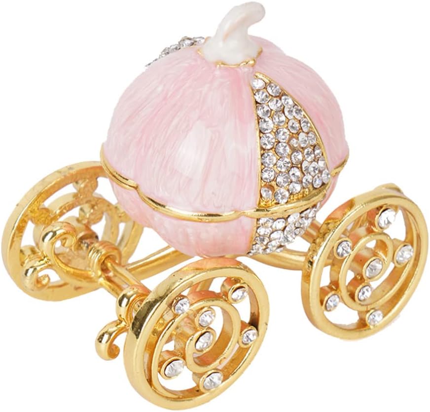 Pumpkin Carriage Trinket Box Enameled Hinged Jewelry Box Decorative Ring Holder Case Vintage Treasure Chest Home Decor pink