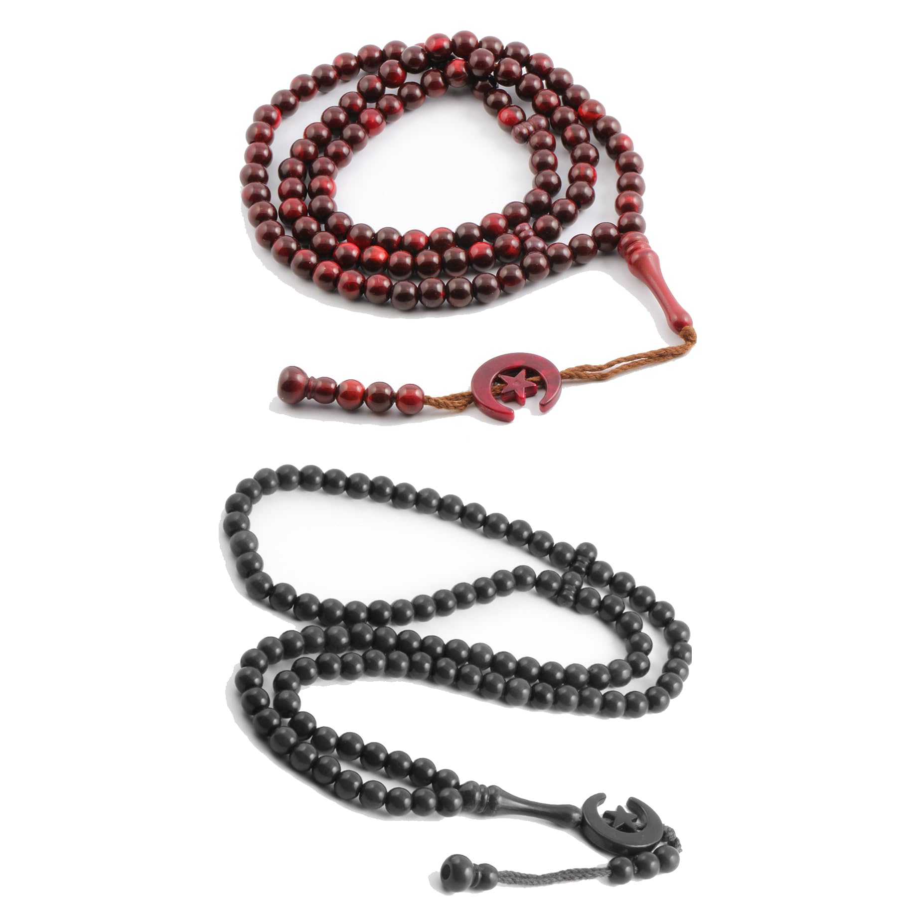 2 Pack Muslim Tasbih Prayer Beads 99 Resin Bead Necklace Islamic Rosary Beads Allah Muhammad Engraved 8mm Misbaha Tasbeeh Set for Ramadan Worship Meditation Men Women