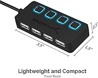 Vista 8 de SABRENT Hub de datos USB 2.0 de 4 puertos con interruptores de alimentación individuales con LED iluminados [no se admite la carga] para Mac y PC