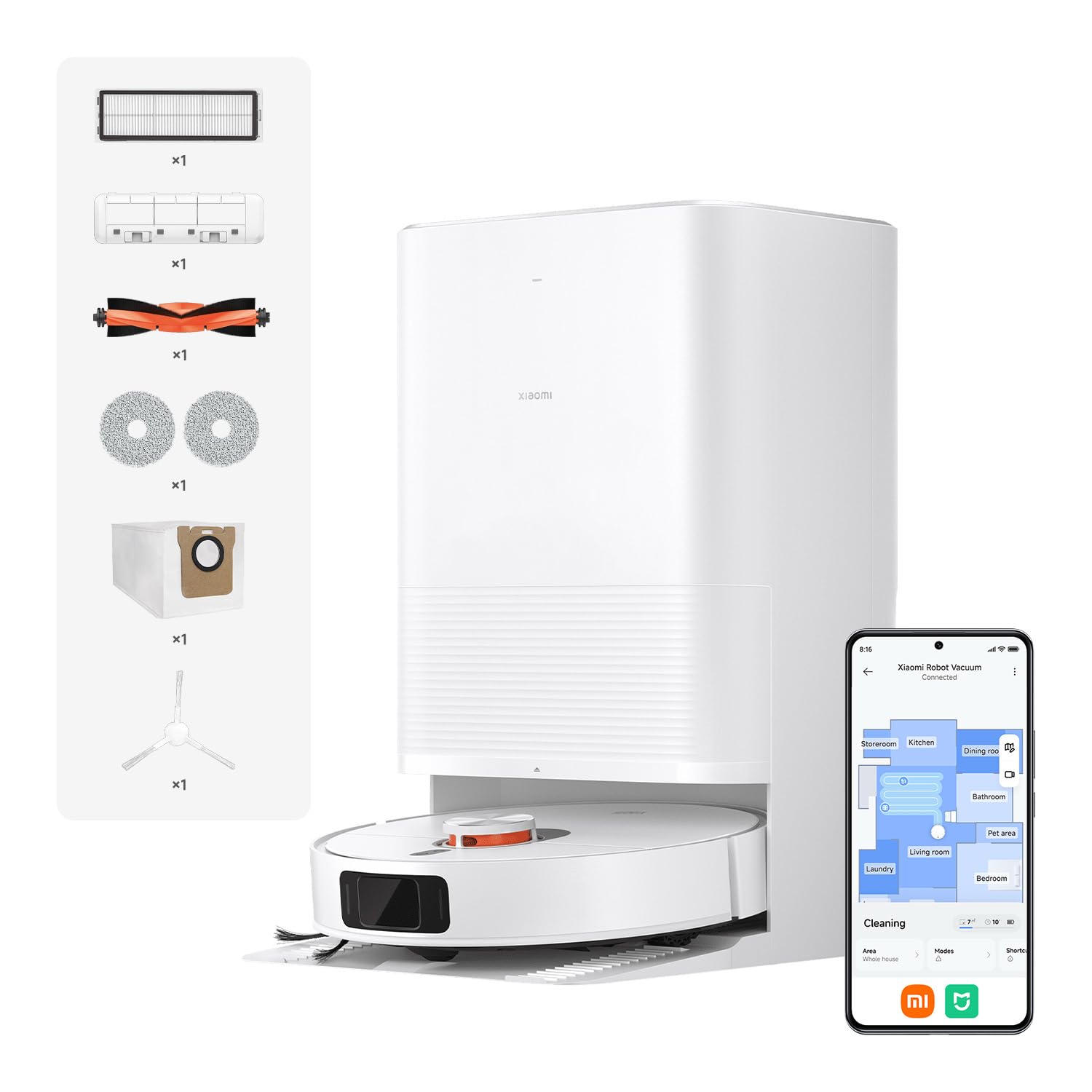 XIAOMI Robot Vacuum X20 Pro, Robot Aspirapolvere Lavapavimenti, Stazione Smart All-in-one, Aspirazione 7.000 Pa, Auto-Pulizia Panni e Asciugatura con Aria Calda, Rileva Tappeti, Controllo Vocale