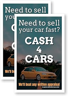 Cash 4 Cars (2-Pack) 24 Inch x 36 Inch Vinyl Decals | Sign Insert Peel & Stick Decals Stickers Window Signs | Vehicle Purchases, Quick Offers, Trusted Services | Made in USA