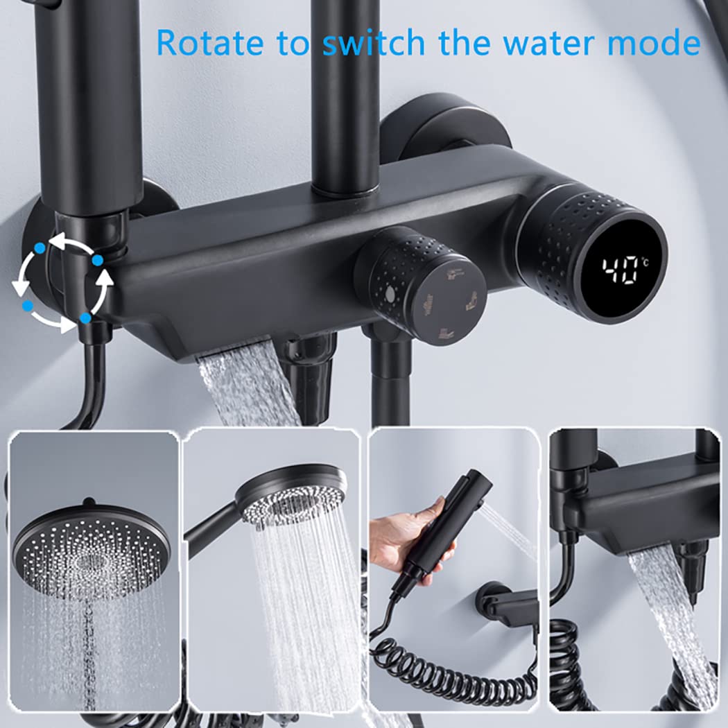 Set Doccia con Rubinetto e Display Digitale a LED, Montaggio a Parete, soffione da 10 Pollici, doccetta, soffione Bidet, Spazzolato