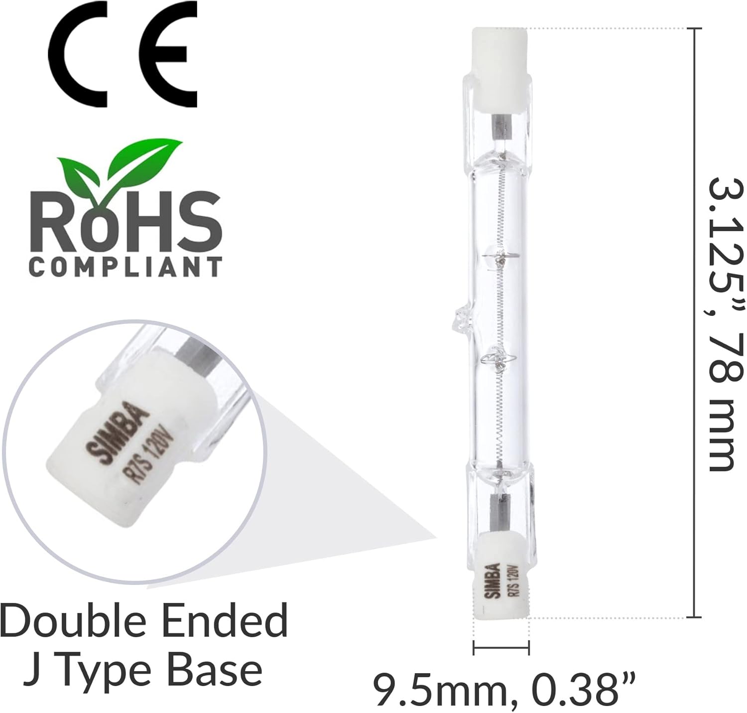 Simba Lighting Halogen R7S 78mm T3 100W Dimmable 800lm (5 Pack) J Type Linear Double Ended Floodlight Bulb 360º Beam Angle 120V for Work, Security, Landscape Lights, Floor Lamps, Warm White 2700K